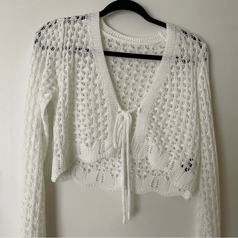 SHEIN White Lace Knit Cardigan